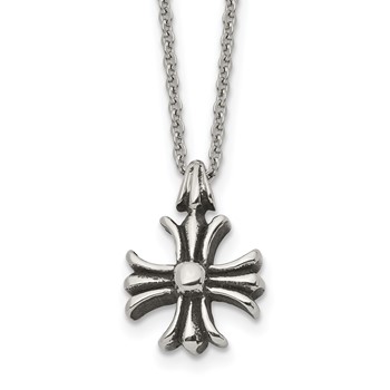 Chisel Stainless Steel Antiqued and Polished Fancy Cross Pendant on a 24.5 inch Cable Chain Necklace