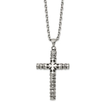 Chisel Stainless Steel Antiqued and Polished Cross with Stars Pendant on a 24 inch Cable Chain Necklace — alternate view