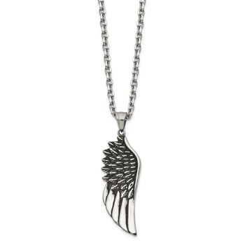 Chisel Stainless Steel Antiqued and Polished Wing Pendant on a 24 inch Cable Chain Necklace — alternate view