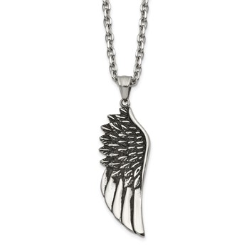 Chisel Stainless Steel Antiqued and Polished Wing Pendant on a 24 inch Cable Chain Necklace