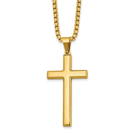 Chisel Stainless Steel Polished Printed Hunting Camo Under Rubber Cross  Pendant on a 24 inch Curb Chain Necklace - Quality Gold