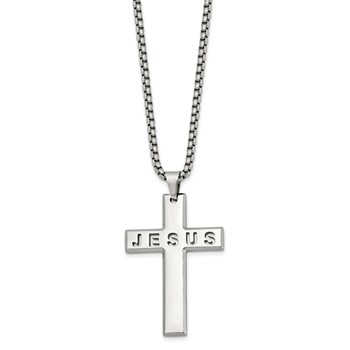 Chisel Stainless Steel Polished Jesus Cross Pendant on a 24 inch Box Chain Necklace — alternate view