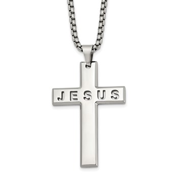 Chisel Stainless Steel Polished Jesus Cross Pendant on a 24 inch Box Chain Necklace