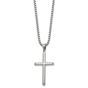 Chisel Stainless Steel Polished Cross Pendant on a 24 inch Box Chain Necklace — alternate view