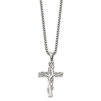 Chisel Stainless Steel Polished Tree Cross Pendant on a 24 inch Box Chain Necklace — alternate view