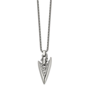 Chisel Stainless Steel Antiqued and Polished Arrowhead Pendant on a 24 inch Box Chain Necklace — alternate view