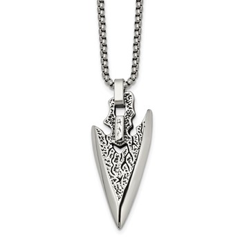 Chisel Stainless Steel Antiqued and Polished Arrowhead Pendant on a 24 inch Box Chain Necklace