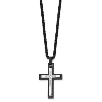 Chisel Stainless Steel Brushed and Polished Black IP-plated with CZ Cross Pendant on a 24 inch Wheat Chain Necklace — alternate view
