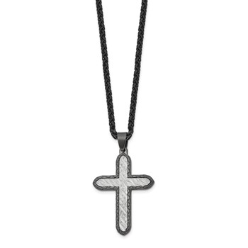 Chisel Stainless Steel Brushed and Textured Gun Metal IP-plated Cross on a 24 inch Wheat Chain Necklace — alternate view