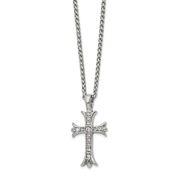 Chisel Stainless Steel Polished with CZ Fancy Cross Pendant on a 24 inch Wheat Chain Necklace — alternate view