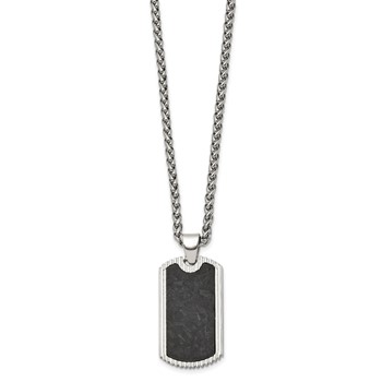 Chisel Stainless Steel Polished with Black Carbon Fiber Inlay Dog Tag on a 24 inch Wheat Chain Necklace — alternate view