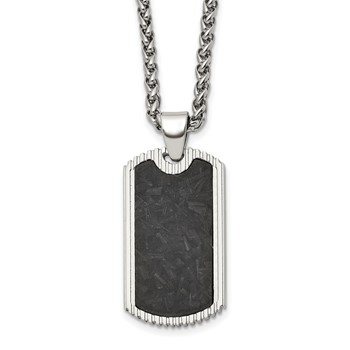 Chisel Stainless Steel Polished with Black Carbon Fiber Inlay Dog Tag on a 24 inch Wheat Chain Necklace