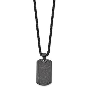 Chisel Stainless Steel Polished Black IP-plated with Black Carbon Fiber Inlay Dog Tag on a 24 inch Wheat Chain Necklace — alternate view
