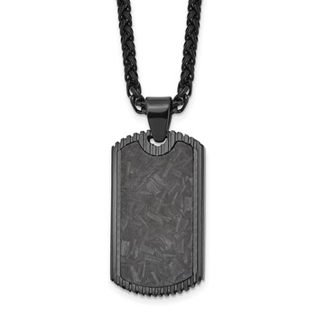 Chisel Stainless Steel Polished Black IP-plated with Black Carbon Fiber Inlay Dog Tag on a 24 inch Wheat Chain Necklace