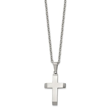 Chisel Stainless Steel Polished Cross Pendant on a 24 inch Cable Chain Necklace — alternate view