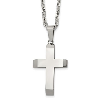 Chisel Stainless Steel Polished Cross Pendant on a 24 inch Cable Chain Necklace