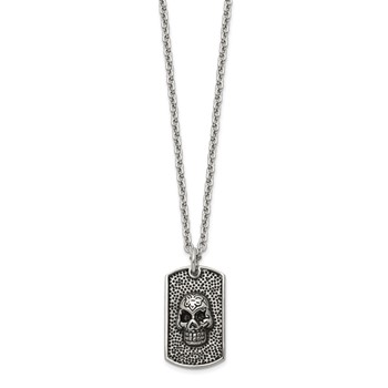 Chisel Stainless Steel Antiqued and Polished Skull Dog Tag on a 24 inch Cable Chain Necklace — alternate view