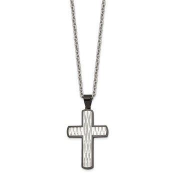 Chisel Stainless Steel Polished Diamond-cut  Black IP-plated Cross Pendant on a 24 inch Cable Chain Necklace — alternate view