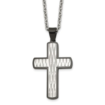 Chisel Stainless Steel Polished Diamond-cut  Black IP-plated Cross Pendant on a 24 inch Cable Chain Necklace