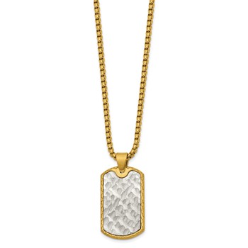 Chisel Stainless Steel Brushed and Textured Yellow IP-plated Dog Tag on a 24 inch Box Chain Necklace — alternate view