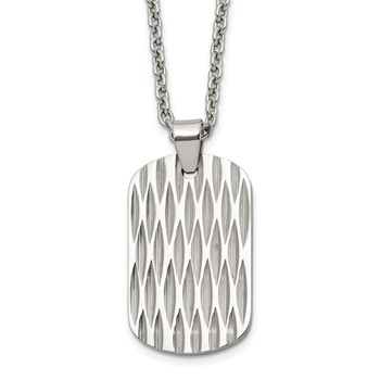 Chisel Stainless Steel Polished Diamond-cut Dog Tag on a 24 inch Cable Chain Necklace