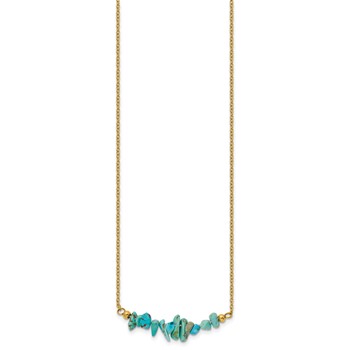 Chisel Stainless Steel Polished Yellow IP-plated Synthetic Blue Turquoise on a 15 inch Plus a 2.75 inch Extension Cable Chain Necklace — alternate view