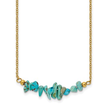 Chisel Stainless Steel Polished Yellow IP-plated Synthetic Blue Turquoise on a 15 inch Plus a 2.75 inch Extension Cable Chain Necklace