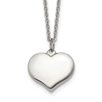 Chisel Stainless Steel Polished Heart Pendant on a 20.5 inch Plus 1 inch Extension Cable Chain Necklace