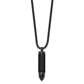 Chisel Stainless Steel Brushed and Polished Black IP-plated Bullet Capsule Pendant on a 22 inch Box Chain Necklace — alternate view