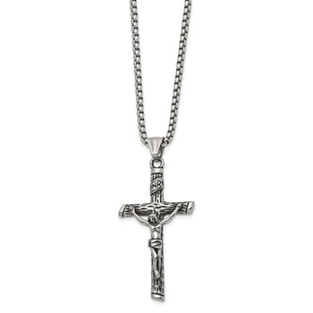 Chisel Stainless Steel Antiqued and Polished INRI Crucifix Pendant on a 22 inch Box Chain Necklace — alternate view