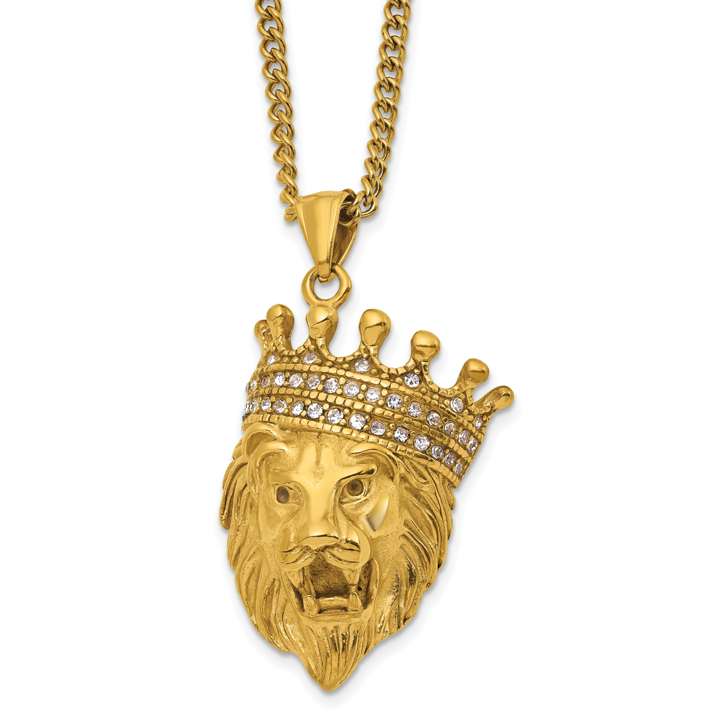 Chisel Stainless Steel Polished Yellow IP-plated with CZ Crown
