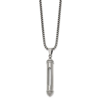 Chisel Stainless Steel Polished Bullet with Clear Vial Pendant on a 22 inch Box Chain Necklace — alternate view