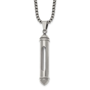 Chisel Stainless Steel Polished Bullet with Clear Vial Pendant on a 22 inch Box Chain Necklace
