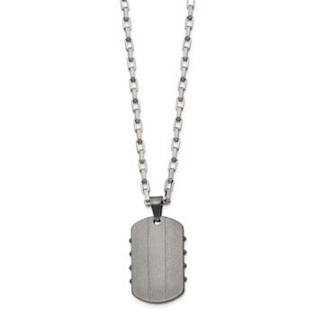 Chisel Stainless Steel Brushed and Polished Gunmetal IP-plated Dog Tag on a 24 inch Open Link Chain Necklace — alternate view
