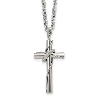 Chisel Stainless Steel Polished Cross with Moving Ring Pendant on an 18 inch Plus a 2 inch Extension Cable Chain Necklace