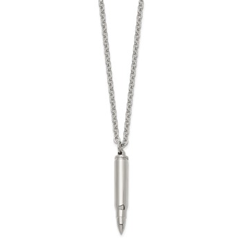 Chisel Stainless Steel Polished Bullet Capsule Pendant on a 20 inch Plus 2 inch Extension Cable Chain Necklace — alternate view