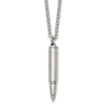 Chisel Stainless Steel Polished Bullet Capsule Pendant on a 20 inch Plus 2 inch Extension Cable Chain Necklace