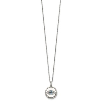 Chisel Stainless Steel Polished with Blue and White CZ Evil Eye Pendant on an 18 inch Plus a 2 inch Extension Cable Chain Necklace — alternate view
