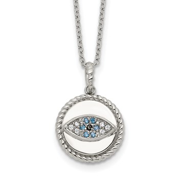 Chisel Stainless Steel Polished with Blue and White CZ Evil Eye Pendant on an 18 inch Plus a 2 inch Extension Cable Chain Necklace