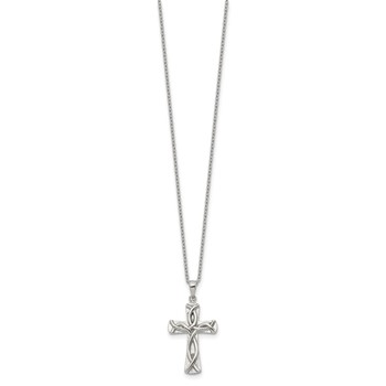 Chisel Stainless Steel Polished Cross with Ichthus Pattern Pendant on an 18 inch Plus a 2 inch Extension Cable Chain Necklace — alternate view