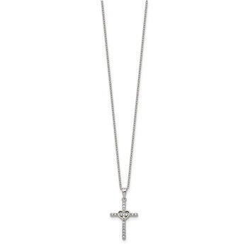 Chisel Stainless Steel Polished with CZ Cross with Heart Pendant on an 18 inch Plus 2 inch Extension Cable Chain Necklace — alternate view