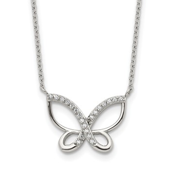 Chisel Stainless Steel Polished CZ Butterfly Pendant on an 18 inch Plus a 2 inch Extension Cable Chain Necklace