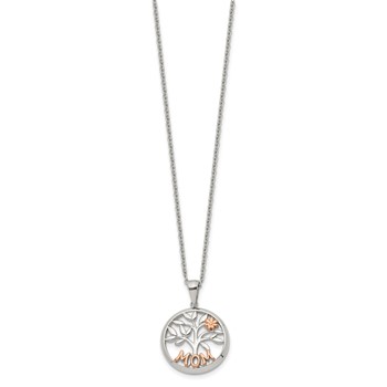 Chisel Stainless Steel Polished Rose IP-plated MOM Tree Pendant on a 20 inch Plus a 2 inch Extension Cable Chain Necklace — alternate view