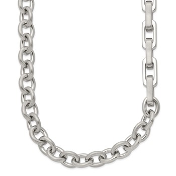 Chisel Stainless Steel Brushed and Polished Half Cable Link and Half Square Link 22 inch Necklace