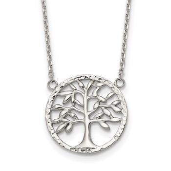 Chisel Stainless Steel Polished and Textured Tree on a 16 inch Plus a 2 inch Extension Cable Chain Necklace