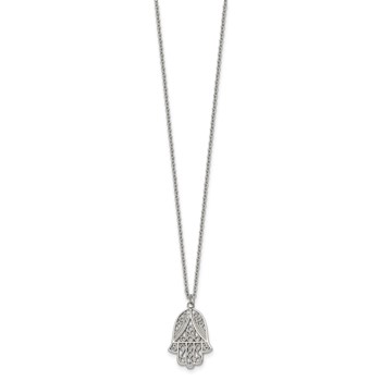 Chisel Stainless Steel Polished and Textured Hamsa Pendant on an 18 inch Plus a 2 inch Extension Cable Chain Necklace — alternate view