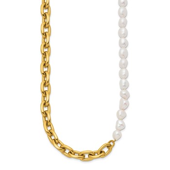 Chisel Stainless Steel Polished Yellow IP-plated Open Link Half Baroque Pearl 20 inch Plus a 2 inch Extension Necklace — alternate view