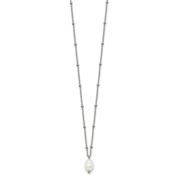 Chisel Stainless Steel Polished Imitation Pearl on a Beaded 16 inch Plus 2 inch Extension Cable Chain Necklace — alternate view