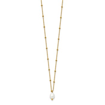 Chisel Stainless Steel Polished Yellow IP-plated Imitation Pearl on a Beaded 16 inch Plus 2 inch Extension Cable Chain Necklace — alternate view