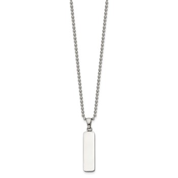 Chisel Stainless Steel Polished Vertical ID Bar Pendant on a 22 inch Ball Chain Necklace — alternate view